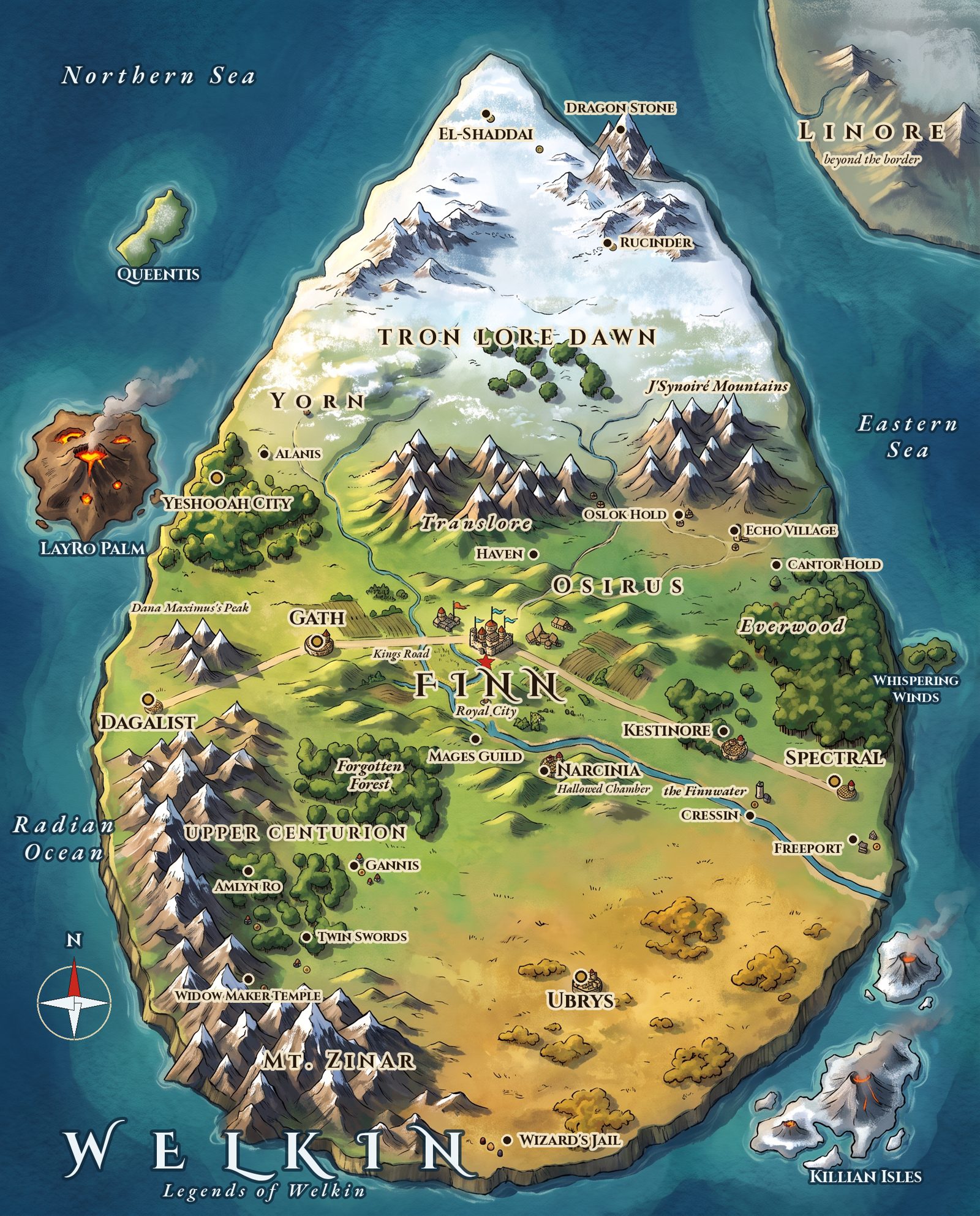 Map of Welkin with 46 named places